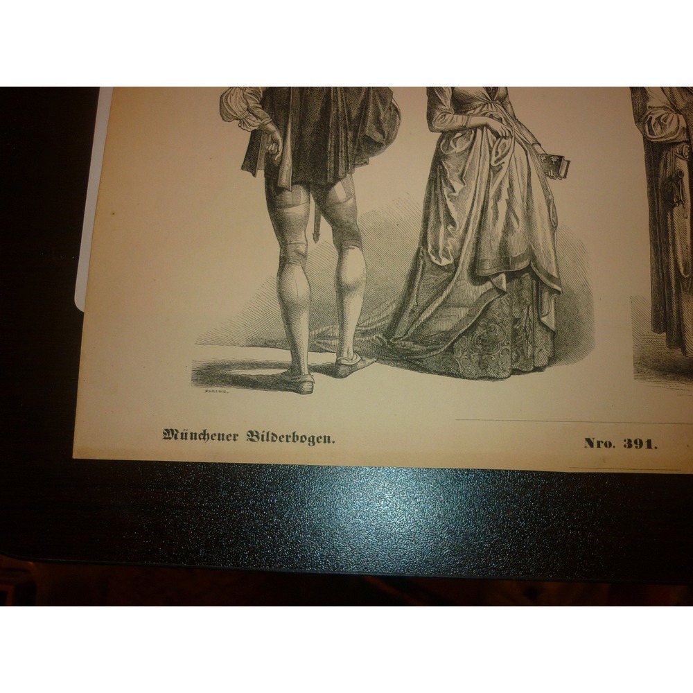 Antique Munchener Bilderbogen No 391 Historical Costume Print Braun & Schneider - Picture 3 of 5